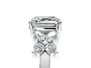 Floral Engagement Ring Setting for Asscher Cut Center with Marquise Cluster Shoulders and Prong Head in Sterling Silver