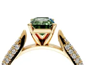 Solitaire Engagement Ring Setting for Fancy Green Emerald Cut Center with Multi-Row Accents and Prong Head in Yellow Gold