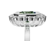 Halo Engagement Ring Setting for Fancy Green Asscher Cut Center with Milgrain Bezel Rim, Plain Band and Prong Head in Platinum