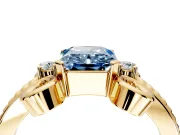 Solitaire Engagement Ring Setting for Fancy Blue Radiant Cut Center with Twisted Band and Scroll Prong Head in Yellow Gold