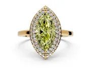 Halo Engagement Ring Setting for Fancy Yellow Marquise Center with Plain Tapered Band and Prong Head in Yellow Gold