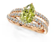 Solitaire Engagement Ring Setting for Fancy Yellow Pear-Shaped Center with Woven 3-Strand Pave Band and Prong Head in Rose Gold
