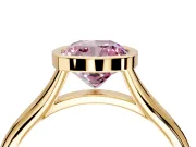 Solitaire Engagement Ring Setting for Fancy Pink Cushion Cut Center with V Split Shank and Bezel Head in Yellow Gold
