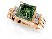 Solitaire Engagement Ring Setting for Fancy Green Princess Cut Center with Grooved Bar Accent Band and Prong Head in Rose Gold