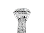 Solitaire Engagement Ring Setting for Radiant Cut Center with Multi-Row Pave Accents and Basket Head in Platinum