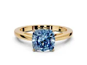 Solitaire Engagement Ring Setting for Fancy Blue Cushion Cut Center with Open Cathedral Shoulders and Prong Head in Yellow Gold