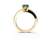 Solitaire Engagement Ring Setting for Fancy Green Cushion Cut Center with Single Row Accent Band and Prong Head in Yellow Gold