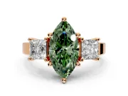 3 Stone Engagement Ring Setting for Fancy Green Marquise Center with Matching Side Accents and Prong Head in Rose Gold
