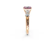 5 Stone Engagement Ring Setting for Fancy Pink Radiant Cut Center with Graduated Accents and Prong Head in Rose Gold