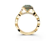 Halo Engagement Ring Setting for Fancy Green Princess Cut Center with Twist Band and Prong Head in Yellow Gold