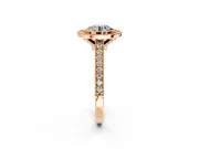 Halo Engagement Ring Setting for Round Cut Center with Milgrain Pave Band and Bezel Head in Rose Gold