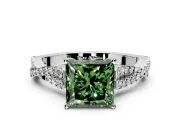 Solitaire Engagement Ring Setting for Fancy Green Princess Cut Center with Twisted Pave Split Shank and Prong Head in Platinum