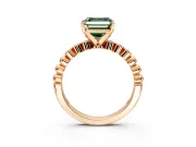 Solitaire Engagement Ring Setting for Fancy Green Asscher Cut Center with Bezel-Dot Beaded Band and Prong Head in Rose Gold
