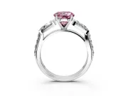 Channel-Set Engagement Ring Setting for Fancy Pink Round Cut Center with Baguette Band and Prong Head in Sterling Silver