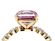 Solitaire Engagement Ring Setting for Fancy Pink Asscher Cut Center with Alternating Size Accents and Prong Head in Yellow Gold