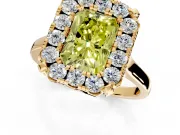 Single Halo Engagement Ring Setting for Fancy Yellow Radiant Cut Center with Corner Claws, Plain Band and Prong Head in Yellow Gold