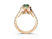 Solitaire Engagement Ring Setting for Fancy Green Cushion Cut Center with Pave Cathedral Shoulders and Prong Head in Rose Gold