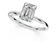Low-Set Solitaire Engagement Ring Setting for Emerald Cut Center with Thin Plain Band and Prong Head in Platinum