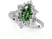 Floral Halo Engagement Ring Setting for Fancy Green Pear-Shaped Center with Pave Accents and Prong Head in Platinum