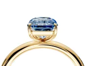 Low-Set Solitaire Engagement Ring Setting for Fancy Blue Radiant Cut Center with Thin Plain Band and Prong Head in Yellow Gold