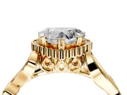 Halo Engagement Ring Setting for Heart-Shaped Center with Leaf Motif Split Shank and Prong Head in Yellow Gold