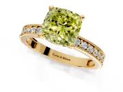 Milgrain Pave Engagement Ring Setting for Fancy Yellow Cushion Cut Center with Accent Band and Prong Head in Yellow Gold