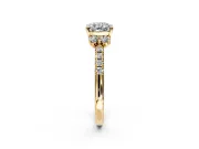 Paired Accent Engagement Ring Setting for Cushion Cut Center with Pave Band and Prong Head in Yellow Gold