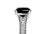 Solitaire Engagement Ring Setting for Fancy Black Asscher Cut Center with Pave Rail Split Shank and Prong Head in White Gold