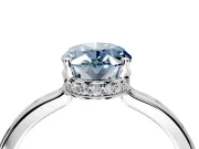 Hidden Halo Engagement Ring Setting for Fancy Blue Oval Center with Wide Flat Plain Band and Prong Head in Sterling Silver
