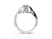 Cathedral Engagement Ring Setting for Emerald Cut Center with Antique-Style Pave Band and Prong Head in Platinum