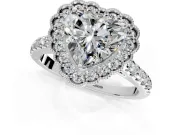 Milgrain Floral Halo Engagement Ring Setting for Heart-Shaped Center with Pave Band and Prong Head in White Gold