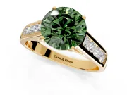 Solitaire Engagement Ring Setting for Fancy Green Round Cut Center with Cathedral Channel Band and Prong Head in Yellow Gold