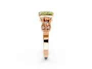 Leaf Engagement Ring Setting for Fancy Yellow Radiant Cut Center with Milgrain Accent Band and Prong Head in Rose Gold