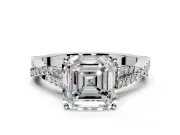 Solitaire Engagement Ring Setting for Asscher Cut Center with Twisted Pave Split Shank and Prong Head in Platinum