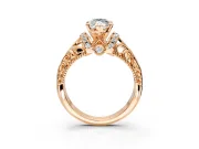 Solitaire Engagement Ring Setting for Marquise Center with Filigree Accent Basket and Prong Head in Rose Gold