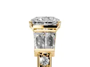 Channel-Set Engagement Ring Setting for Radiant Cut Center with Baguette Band and Prong Head in Yellow Gold