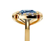 Single Halo Engagement Ring Setting for Fancy Blue Asscher Cut Center with Corner Claws, Plain Band and Prong Head in Yellow Gold