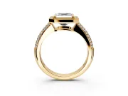 Milgrain Halo Engagement Ring Setting for Asscher Cut Center with Three-Sided Pave Band and Prong Head in Yellow Gold
