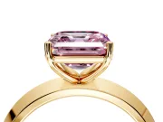 Solitaire Engagement Ring Setting for Fancy Pink Asscher Cut Center with Wide Knife Ridge Band and Prong Head in Yellow Gold