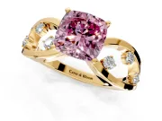 Solitaire Engagement Ring Setting for Fancy Pink Cushion Cut Center with Criss-Cross Accent Band and Prong Head in Yellow Gold