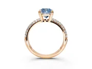 Solitaire Engagement Ring Setting for Fancy Blue Cushion Cut Center with Multi-Row Pave Accents and Basket Head in Rose Gold