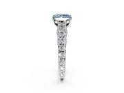 Solitaire Engagement Ring Setting for Fancy Blue Radiant Cut Center with Pave Cathedral Shoulders and Prong Head in Platinum