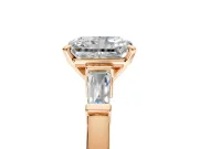 3 Stone Engagement Ring Setting for Radiant Cut Center with Channel Baguette Accents and Prong Head in Rose Gold