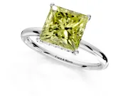 Solitaire Engagement Ring Setting for Fancy Yellow Princess Cut Center with Plain Band, Open Basket and Prong Head in Sterling Silver