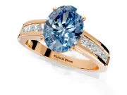 Solitaire Engagement Ring Setting for Fancy Blue Oval Center with Princess Cut Channel Band and Prong Head in Rose Gold