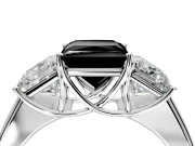 3 Stone Engagement Ring Setting for Fancy Black Princess Cut Center with Raised Basket Heads and Prong Head in White Gold