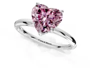 Hidden Halo Engagement Ring Setting for Fancy Pink Heart-Shaped Center with Thin Rounded Band and Prong Head in Platinum