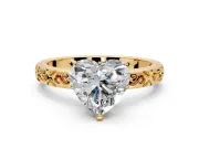 Solitaire Engagement Ring Setting for Heart-Shaped Center with Scrollwork Band and Prong Head in Yellow Gold