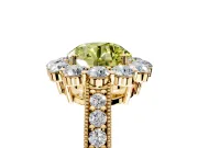 Halo Engagement Ring Setting for Fancy Yellow Round Cut Center with Milgrain Channel Band and Prong Head in Yellow Gold
