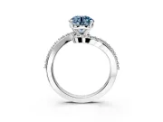 Solitaire Engagement Ring Setting for Fancy Blue Round Cut Center with Pave Bypass Swirl Band and Prong Head in Sterling Silver